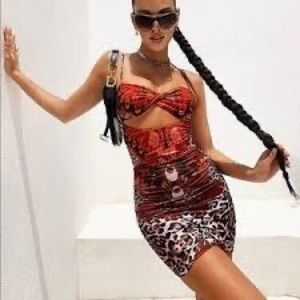 Stylish Red and Black Leopard Print Dress